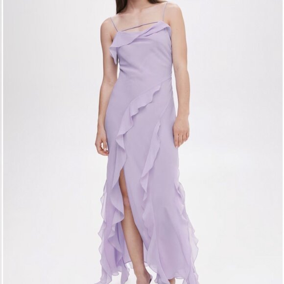 Mango MNG Ruffled Detail Lavender Asymmetrical Dress - Picture 1 of 7
